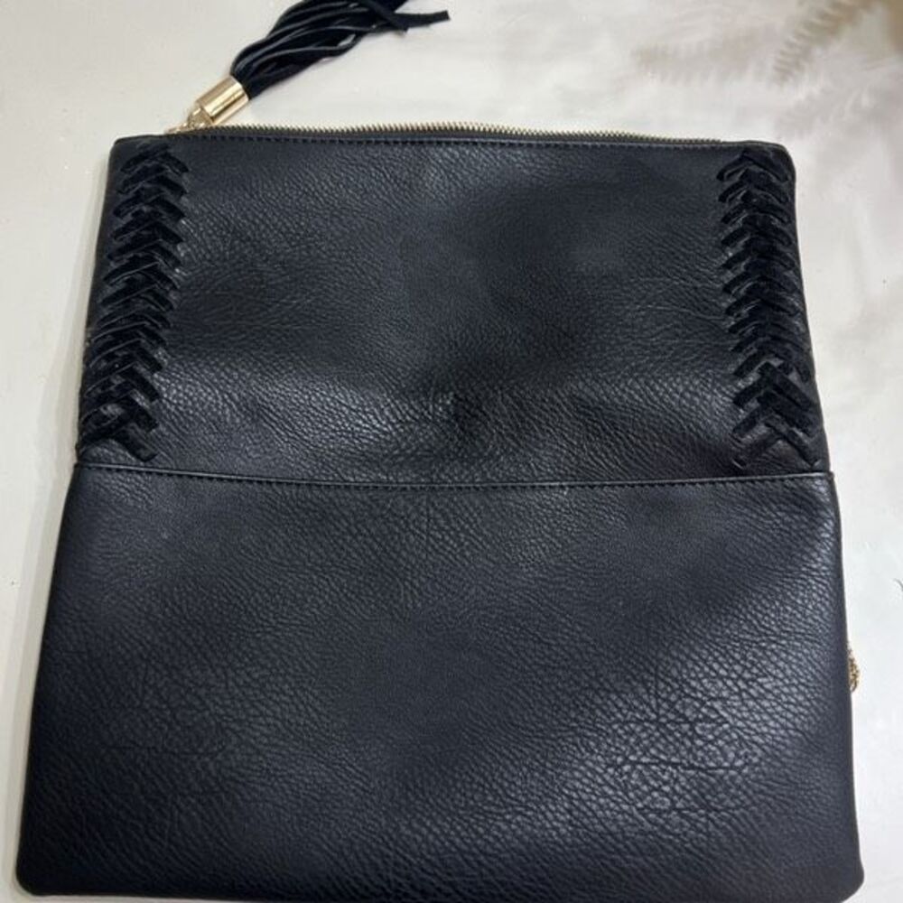 Moda Luxe Women's Leather Gold Chain Link Strap Clutch Crossbody Bag Black NWT - Picture 7 of 9
